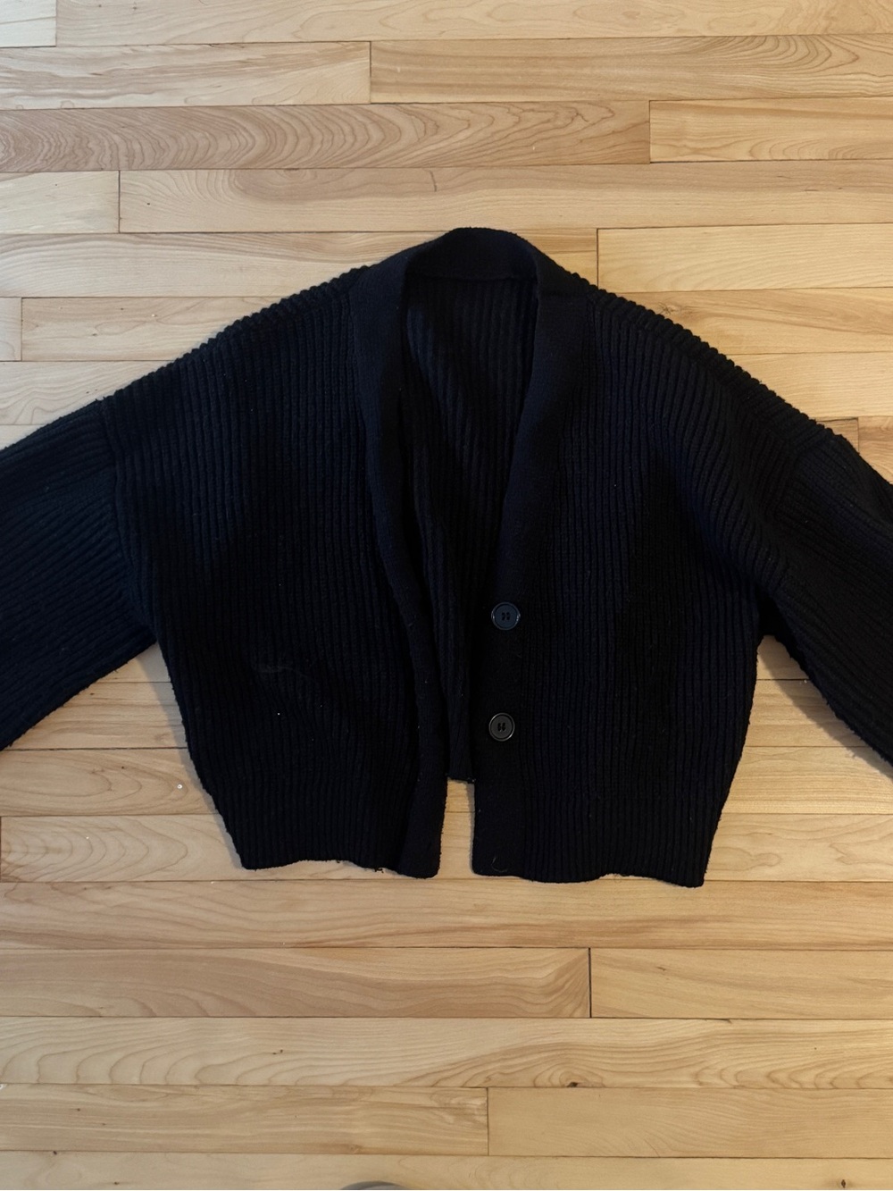 SHEIN Black Ribbed Button Front Cropped Cardigan